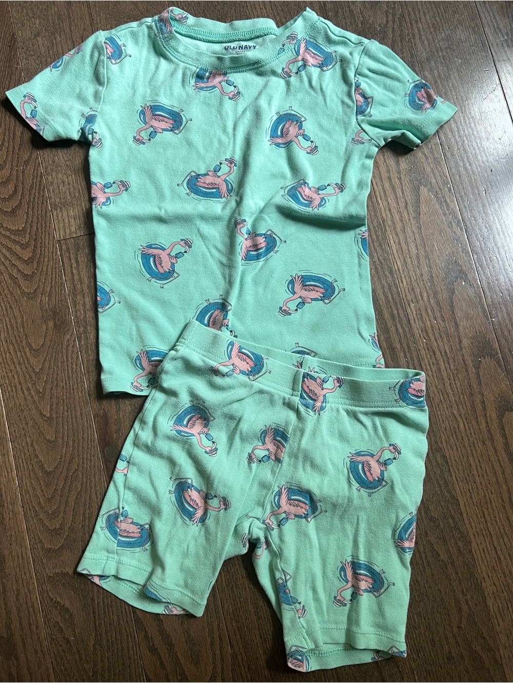 Old Navy cotton Mint Flamingo Sleep Set Short Sleeve Top & Shorts kids 6